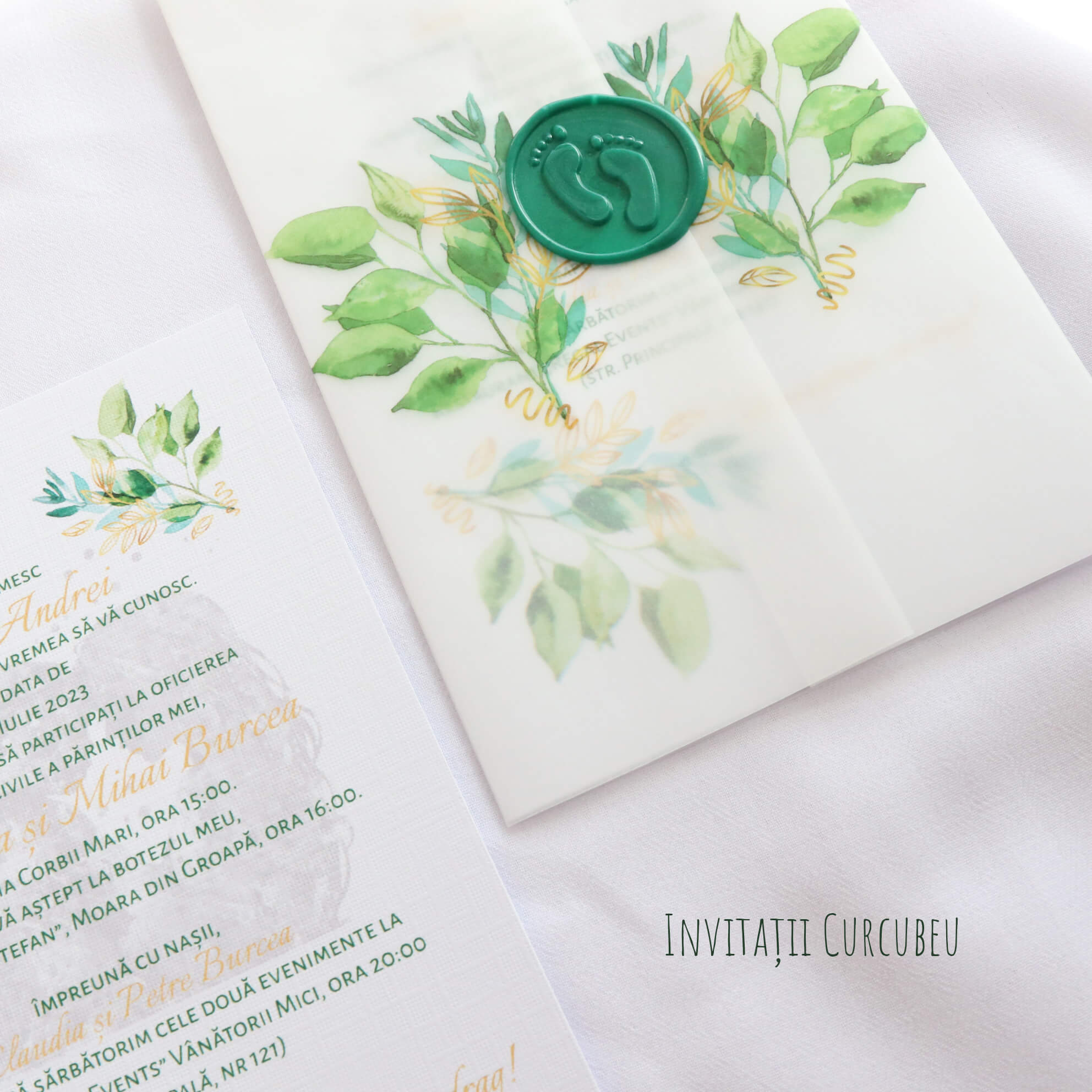 Invitații de nuntă și botez 2 în 1 - Verde Pădure - imagine 3