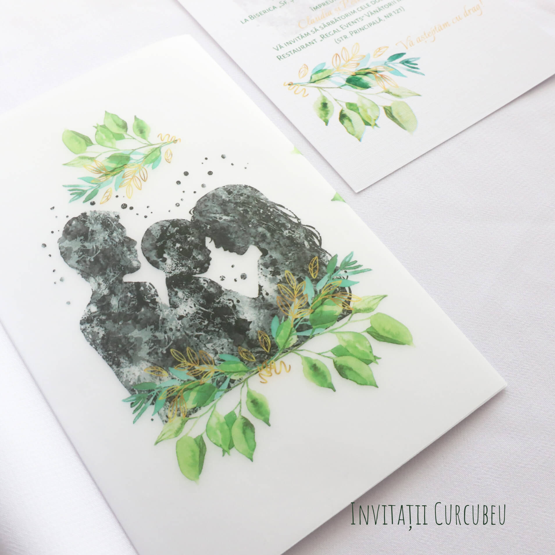 Invitații de nuntă și botez 2 în 1 - Verde Pădure - imagine 2