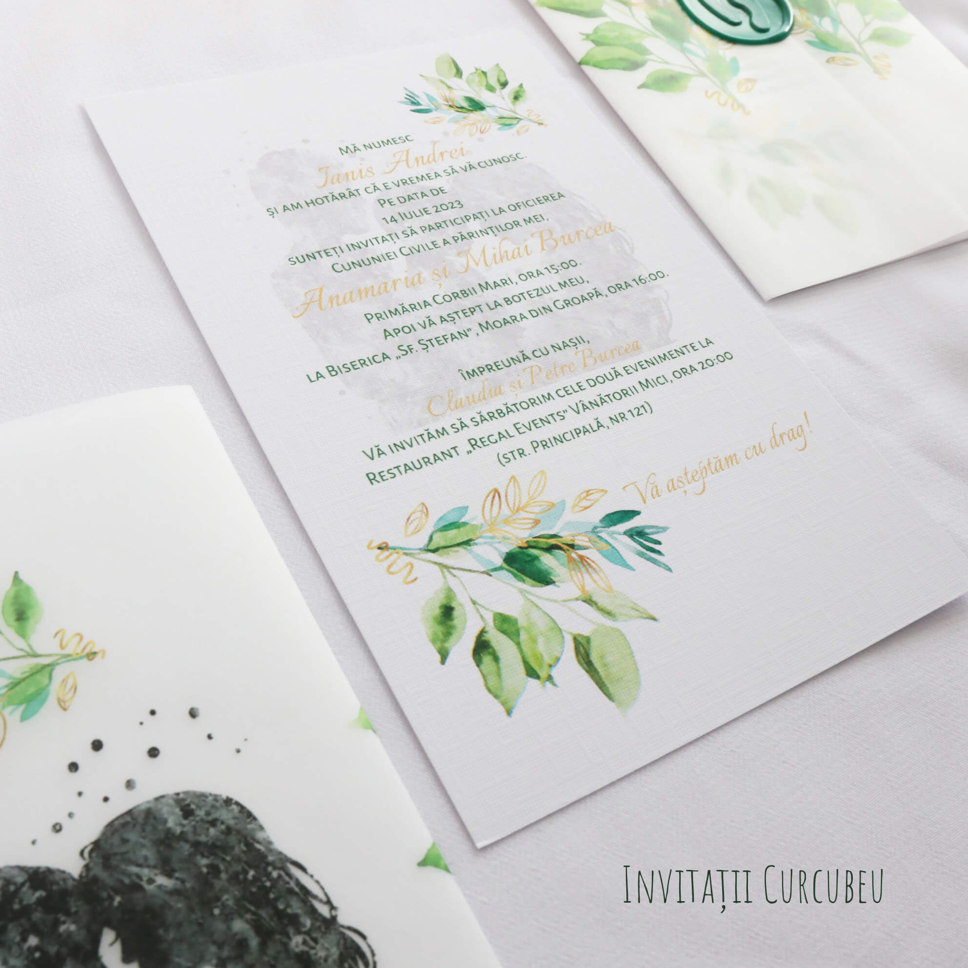 Invitații de nuntă și botez 2 în 1 - Verde Pădure