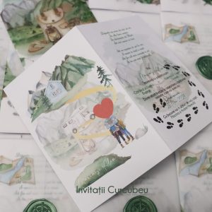 Invitație de nuntă cu tema Camping