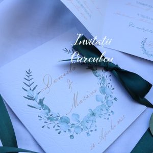 Invitație de nuntă pătrată verde pădure