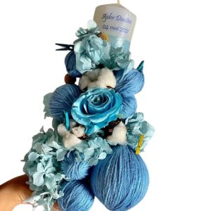 Lumânare de Botez Blue cu Trandafir și Gheme