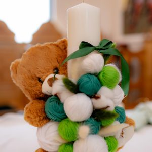 Lumânare de Botez cu gheme și ursuleț