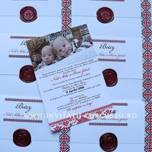 Invitație de Botez cu Poză – Model Tradițional Românesc