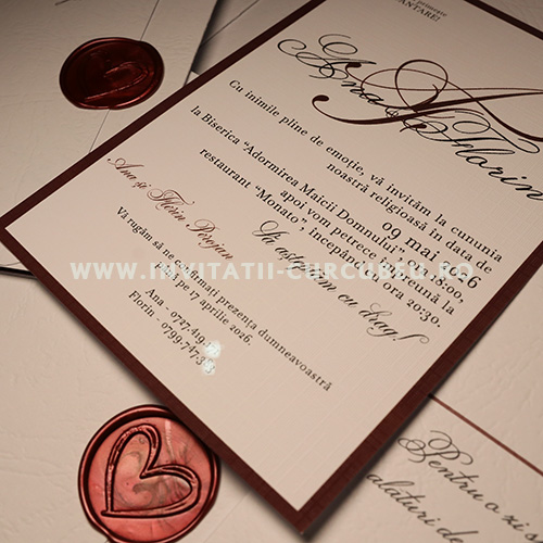 Invitație de Nuntă cu Sigiliu – Model Elegant cu Accente Bordo - imagine 2