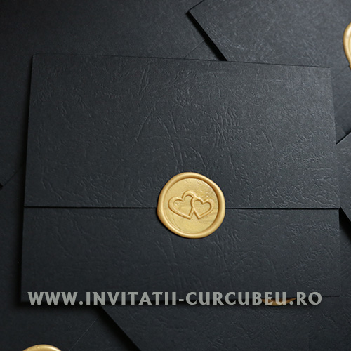 Invitație de Nuntă Neagră cu Auriu și Sigiliu - imagine 3