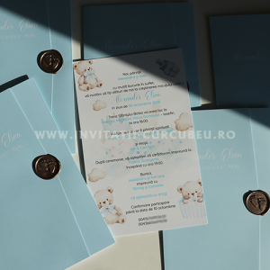 Invitație de Botez cu Ursuleți și Sigiliu